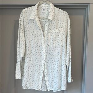 RVCA Cream Button-Down Shirt with Small Green Print